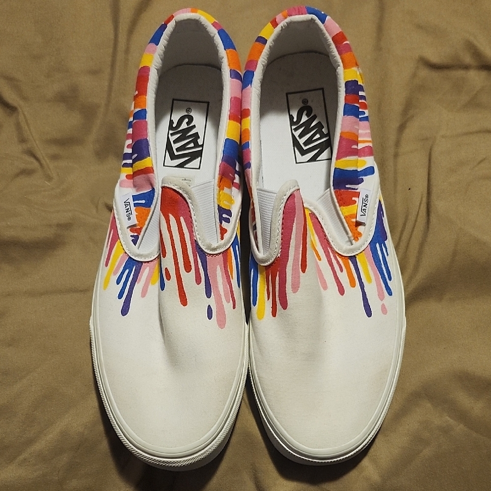 Vans Red and White Canvas Sneakers with Artistic Flair